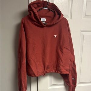 A. Champion Rust Red Cropped Hoodie